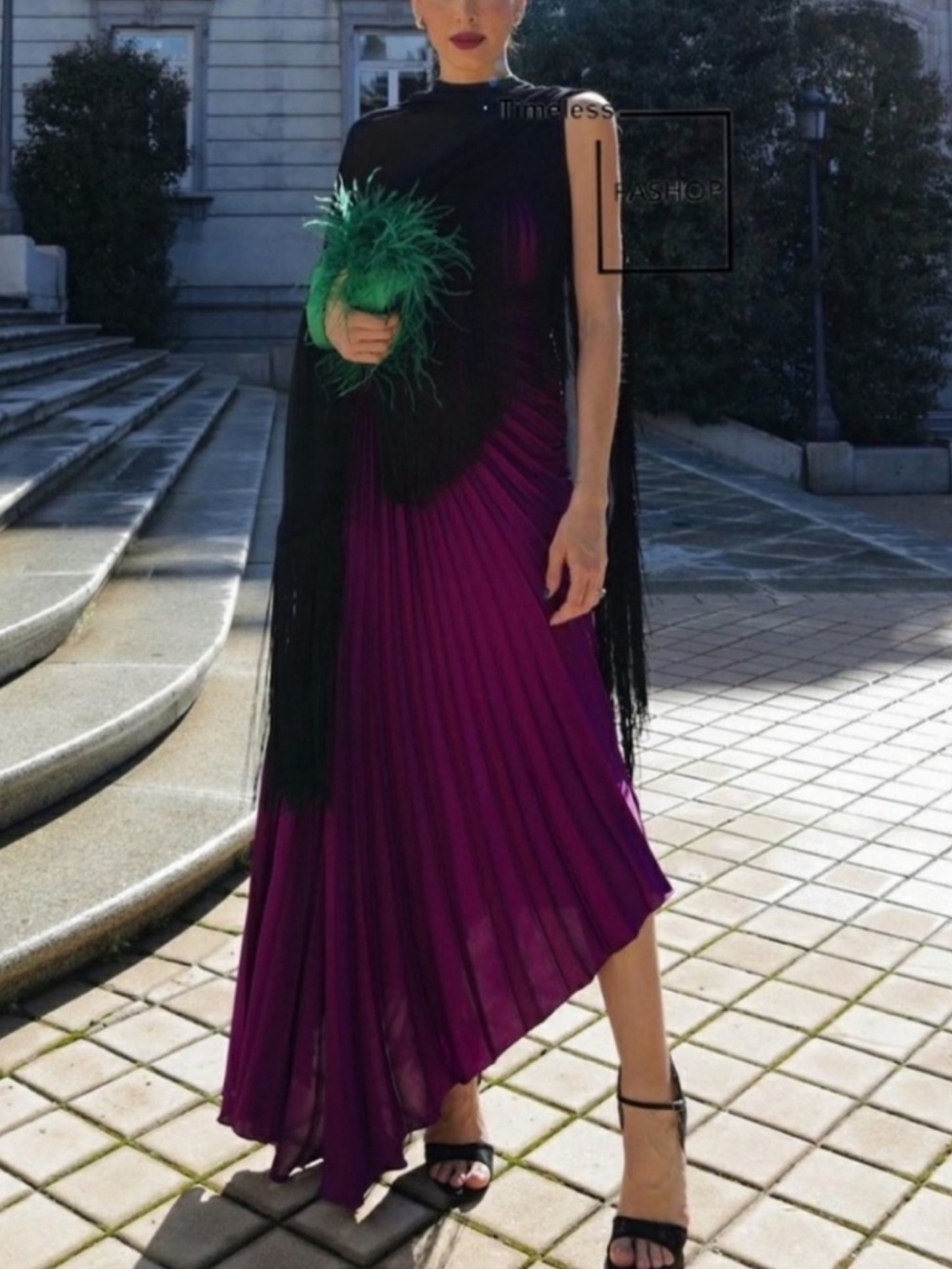 One-Shoulder Pleated Cut-Out Dress in Deep Purple - Picture 11 of 12